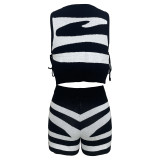 Women Sleeveless Tank Top Lace-Up Printed Casual Top and Shorts Two-Piece Set