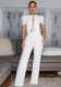 Women Style Line Bow Short Sleeve Casual Wide Leg Jumpsuit