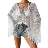 Women Summer Solid Sexy knitting hollow beach shirt