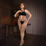 Plus Size Women Hollow Fishnet Cross Suspender Sexy Lingerie