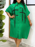Women Short Sleeve Turndown Collar Shirt Dress