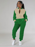Women Patchwork Baseball Jacket and Pants Two-piece Set