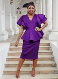 Plus Size Women Elegant Ruffle Dress