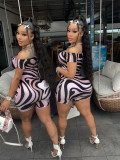 Women Summer Strapless Geometric Print Short Sleeve Jumpsuit