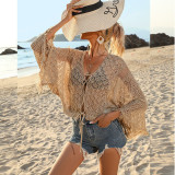 Women Summer Solid Sexy knitting hollow beach shirt