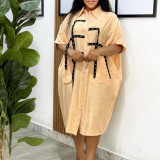 Women Short Sleeve Turndown Collar Shirt Dress