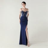 Women Fishbone Lace-Up Formal Formal Party Prom Strappy Sequin Evening Dress