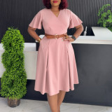 Women Summer V-neck Bell Bottom Sleeve Casual African Dress