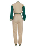 Women Patchwork Baseball Jacket and Pants Two-piece Set