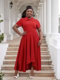 Plus Size Women Turndown Collar Irregular Elegant Dress
