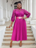 Plus Size Women lace hook flower sexy hollow pleated dress