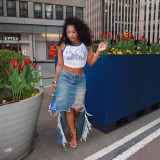 Women Summer Raw Edge Ripped Slit Bodycon Skirt
