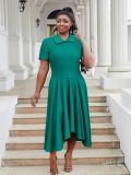 Plus Size Women Turndown Collar Irregular Elegant Dress