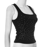Women Beaded U-neck Vest Crop Top T-shirt
