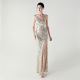 Women One Shoulder Beaded Geometric Sequin Formal Party Prom Wedding Evening Dress