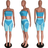 Women's summer fashionable color matching tight fitting strapless two-piece shorts set