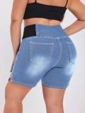 Plus Size Women Elastic Waist Denim Shorts