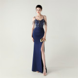 Women Fishbone Lace-Up Formal Formal Party Prom Strappy Sequin Evening Dress