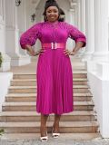Plus Size Women lace hook flower sexy hollow pleated dress