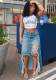 Women Summer Raw Edge Ripped Slit Bodycon Skirt