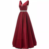 Women Straps V-neck satin sleeveless Backless Formal Party evening dress（Processing time need 3-6 days）