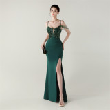 Women Fishbone Lace-Up Formal Formal Party Prom Strappy Sequin Evening Dress