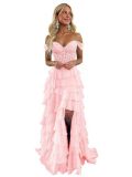 Women suspender Strapless Spring Summer slit party Cascading Ruffles evening dress（Processing time need 3-6 days）