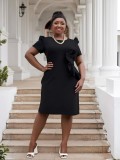Plus Size Women Elegant Bodycon Ruffle Solid Dress