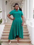 Plus Size Women Turndown Collar Irregular Elegant Dress