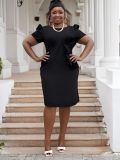 Plus Size Women Elegant Bodycon Ruffle Solid Dress