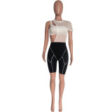Fashionable one shoulder clothes sexy mesh patchwork Midi jumpsuit