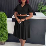 Women Summer V-neck Bell Bottom Sleeve Casual African Dress