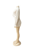 Women Spring and Summer Career Casual Turndown Collar Striped Long Sleeve Shirt Shorts Two-piece Set