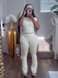 Women Casual with Headband Round Neck T-Shirt and Bell Bottom Pants Two-Piece Set