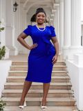 Plus Size Women Elegant Bodycon Ruffle Solid Dress