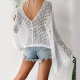 Women Summer Solid Sexy knitting hollow beach shirt