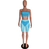 Women's summer fashionable color matching tight fitting strapless two-piece shorts set