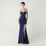 Women Fishbone Lace Sequin Wedding Fishtail Evening Dress
