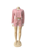Women Spring and Summer Career Casual Turndown Collar Striped Long Sleeve Shirt Shorts Two-piece Set