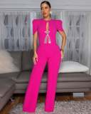 Women Style Line Bow Short Sleeve Casual Wide Leg Jumpsuit
