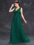 Women sequined bow elegant v-neck ball suspender evening dress（Processing time need 3-6 days）