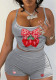 Women Summer Street Print Top and Shorts Two-piece Set