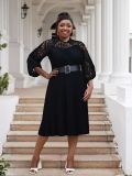 Plus Size Women lace hook flower sexy hollow pleated dress