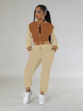 Women Patchwork Baseball Jacket and Pants Two-piece Set