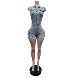 Women Stretch Denim Sleeveless Jumpsuit