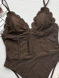 Women Bikini Neck Lace-Up One-piece Swimwear