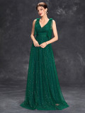Women sequined bow elegant v-neck ball suspender evening dress（Processing time need 3-6 days）