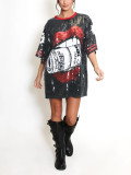 Women Round Neck Half-sleeved sequined print dress