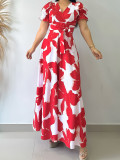 Women Casual Printed V-neck Dress