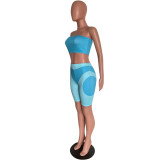Women's summer fashionable color matching tight fitting strapless two-piece shorts set